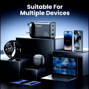 𝐓𝐫𝐮𝐬𝐦𝐢 Adaptor Charger 65W 3Port USB A Type C PD GaN Fast Charging Original iPhone Android