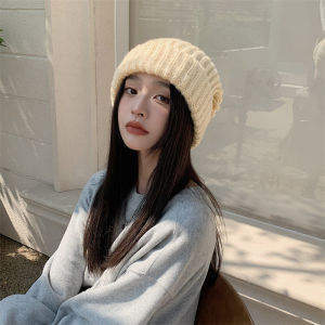 Larger Head Size Knitted Woolen Hats Womens Lazy Style Face Slimming Autumn Winter Ear Protection Warm Trendy Caps Casual
