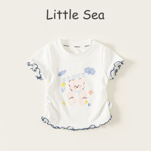 Summer Lady Waist-Cinching Girls Inner Wear Half Sleeve round Neck Short Sleeve Children Cute Print T-Shirt Thin Cotton Elastic Fiber