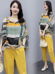 Casual Sportswear Set Women Summer New Fashion Anti-Aging Belly Cover plus Size Two-Piece Set Korean Style Loose Fit Short Sleeve round Neck