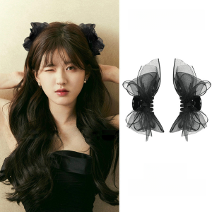 Bows Barrettes Internet Celebrity Princess Hairstyle Small Jaw Clip Black Mesh Fancy Bangs Forehead Hairpin Clip Headdress