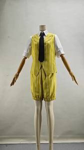 Bộ Trang Phục Cosplay Anime Dành Cho Nữ Với Váy Màu Xám Và Quần Short Sọc Vàng Kèm Tóc Giả Màu Vàng Hoe Tùy Chọn Cho Halloween