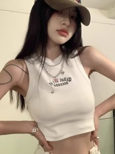 Womens Sleeveless Vest Summer Outdoor Jazz Music Festival Dance Inner Wear Short Cotton Blend Street Style Printed Top