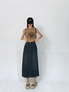 ST364 M-2XL Women Jeans Long Skirt Korean Style A Line Denim Skirts Retro And Vintage Jeans Skirts