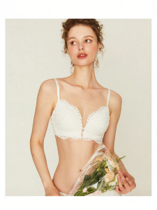 French Lace Gather Support Bras White