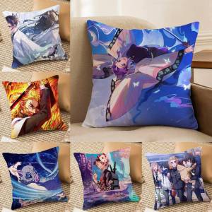 Bandai | Demon Slayer Beast Breathing Art Anime Plush Pillow Cover Soft Short Plush Cushion Cover For Sofa Bedroom Home Decor Gift