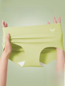 miiow | Ice Silk High Waist Thin Fitness Briefs Womens Underwear Cat Person Seamless Summer New Style Comfortable Breathable Cotton