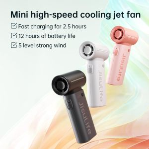 JISULIFE พัดลมเทอร์ USB-C บุคคลแบตเตอรี่ 3600mAh 5ประเภท พร้อมระดับสำหรับผู้หญิงและผู้ชาย เวลาทำความเย็นสูงสุด 12H สำหรับเทคโนโลยี USB-C