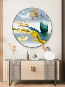 New Chinese Style Decorative Painting Wealth Attracting Lucky Deer round Living Room Wall Art Entrance Hall Decor Crystal Material