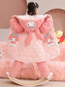 Kids Pajamas Girl Cute Melody Winter Thickened Three-Layer Quilted Flannel Mother-Daughter Matching Outfit Heattech Suit