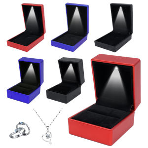LED Ring Pendant Boxes Ring Storage Box Jewelry Display Gift Case Packaging Showcase Valentines Day Present Box