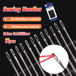 Digeo 12 PCS Blind Sewing Needles Elderly Big Hole Stainless Steel Needle for Sewing Household DIY Beading Threading Needles