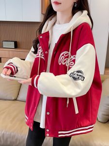 Thickened Fleece Baseball Jacket Womens Autumn Winter Outerwear New 2025 School Students Large Children Hoodie Cotton Blend