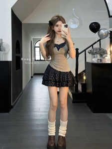 XUECAIQI | Summer New Gentle Korean Style Outfit Short Sleeve Top with Floral Spaghetti Strap Dress