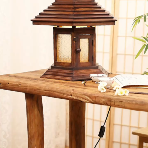 ไม้เนื้อแข็งแกะสลักหกเหลี่ยมร้านอาหารสวนโคมไฟลานภูมิทัศน์โคมไฟกลางแจ้งเสาไฟหน้ารั้วโคมไฟตกแต่งโคมไฟตั้งโต๊ะชั้น