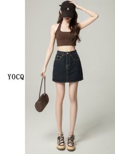 ย้อนยุค เดนิม มินิ กระโปรง ผู้หญิง สาวเผ็ดสไตล์ฮ่องกง กระโปรง กางเกง สูง เอว เดรสรัดรูป กระโปรงสั้น ฤดูร้อน สินค้ามาใหม่