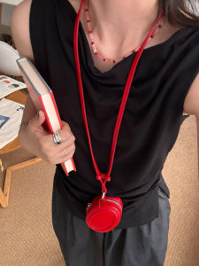 Túi Xách Da Đỏ Cổ Điển Dây Chuyền Đựng Đồ Trang Sức Khóa Kéo Tiện Lợi Túi Đựng Chìa Khóa Túi Xách Thời Trang Phong Cách Hàn Quốc