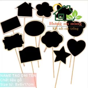 Sét 10 thẻ trụ gỗ bản đen dùng ghi tên giống cây trang trí hoặc làm ghi chú sự kiện tiệc. size từ 8x6x17cm(xem mô tả )