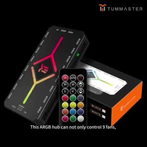 TUMMASTER ARGB Fan Controller 5V3PIN ARGB&4PIN PWM Hub Synchronized PC Case Fan LightBottom Magnetic Design with Remote Control