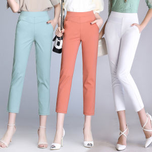 Summer Thin Ankle-Length Pants Womens High Waist Slim Looking Casual Pants Stretch Cropped Pants Skinny Pants Middle-Aged Ladieswear Thin Trousers
