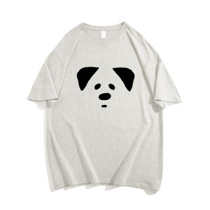 Cotton Round Neck Dog Print T-Shirt for Women Summer Loose Fit Half Sleeve American Retro Style Ideal for Birthday Parties