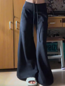 Quần Nỉ Ống Rộng Màu Đen Cho Nữ Mùa Xuân Thu Thường Ngày Quần Dài Ống Rộng Thoải Mái Rộng Rãi