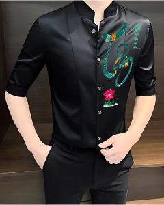 Áo sơ mi nam tay lửng họa tiết chữ TÂN AN - Chất liệu mềm mịn thoáng mát - H96