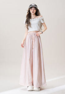 Nurture One | Quần Culottes Phong Cách Dễ Dàng Điều Chỉnh Thắt Lưng Màu Hồng Mỏng Rộng Thoáng Khí
