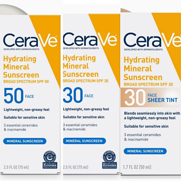 CeraVe Tinted Sunscreen with SPF 30 & Mineral Sunscreen SPF 50