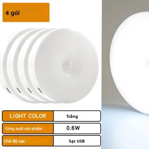 Đèn Ngủ LED Cảm Biến Chuyển Động Có Thể Sạc Lại Bằng USB Đèn Không Dây Cho Tủ Bếp Tủ Quần Áo Cầu Thang - Đèn Chiếu Sáng Tủ Quần Áo Hình Tròn