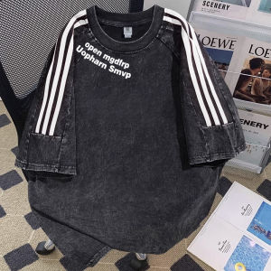 เสื้อยืดแขนสั้นผ้าฝ้ายแท้สไตล์อเมริกันสำหรับผู้ชาย ทรงหลวม ทรงหลวม สไตล์ฤดูร้อน เสื้อยืดแขนสั้นพิมพ์ลายอินเทรนด์สำหรับผู้ชาย
