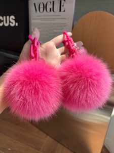 Creative ซิลิโคนขนสุนัขจิ้งจอกจริง งานเต้นรำ พวงกุญแจโซ่ อ่อนโยน จี้กระเป๋าหนังสือคู่ตกแต่งพวงกุญแจรถยนต์