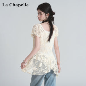 La Chapelle | Lace Irregular Bow Puff Sleeve Short Sleeve Shirt Slim Fit