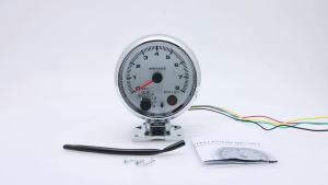 RYSJM | 3.75inch 95mm White Electrical Tachometer RPM Gauge With Internal Shift Light for 4 6 8 Cylinders Chrome Rim 8000 RPM Meter
