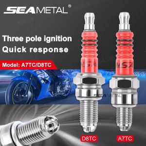 หัวเทียนแข่งรถ SEAMETAL 3ขั้วอิเล็กโทรด A7TC D8TC เหมาะสำหรับ GY6 CG 50 70 110 125 150CC มอเตอร์ไซค์ Atv สกู๊ตเตอร์ฝุ่นจักรยาน