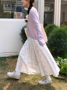 French Elegant Unique Beautiful Floral Half Skirt Summer New Gentle Loose A-Line Skirt Korean Style High Waist Knitted Long Dress