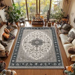 VIKAMA Machine Washable Non-slip Royal Isfahan Area Rug Soft Carpet for Living Room Bedroom Home Decor