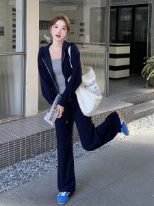 Loose Pants Hoodie Set Womens Casual Sports College Style Two-Piece Suit Dark Blue Autumn New Arrival Fashion Ensemble