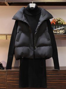 Black Short Womens down Vest Autumn Winter Outerwear 2023 New 90 White Duck down Biker Vest Jacket Polyester Fabric Zipper Closure