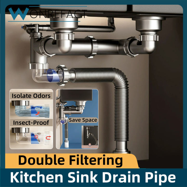 thumbnail image 2 of QruiLanTu 3-1/2 Inch Kitchen Sink Drain Assembly Kit Stainless Steel 2 of 10