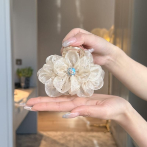 Rhinestone Hair Clip for Woman Elegant Korean Style Mesh Flower Shark Clip Fashion Girl Ponytail Clip Hair Clamp