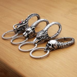 Vintage Punk Stainless Steel Animal Keychains For Men Women Fashion Dragon Head Keychain Waist Belt Clip Jewelry Gifts Wholesale