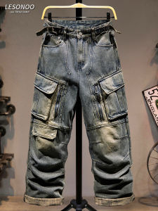 LIANSENNIAO | Quần Jeans Nam Rugged Cool Dạng Rộng Nhiều Túi