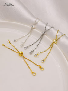 สร้อยคอโซ่ Zirconia ทองชุบทอง 18K ลูกปัดซิลิโคนปรับความยาวได้ อุปกรณ์ทำเครื่องประดับ DIY โซ่เสริม โซ่เสริม โซ่เสริม