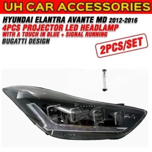 Hyundai Elantra Avante MD 2012 - 2016 Bugatti Design 4pcs Projector Led Headlamp With A Touch In Blue + Signal Running