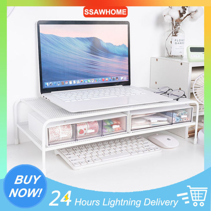 Wrought Iron Desktop Rack Computer Elevated Monitor Stand Desktop