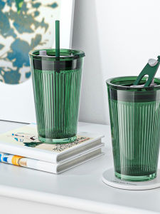NERVISHI | Scandinavian Style Glass Straw Cup Green Large Capacity