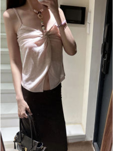 YUEZHONGWEI | เสื้อกั๊กสายเดี่ยวคอวีสีชมพูสำหรับผู้หญิงในช่วงฤดูร้อน ทรงเข้ารูป แขนกุด เสื้อตัวบนสั้น แฟชั่นสำหรับสาวๆ