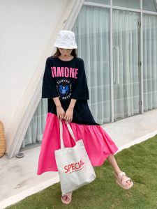 plus Size Womens Dress T-Shirt Style Belly Covering Design Summer Fashion Cotton Short Sleeve round Neck Solid Color Dress