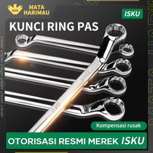 ISKU Kunci ring pas 8x10 10x12 12x14 13x15 14 x17 16x18 17x19 19x21 22x24 dan 24x27 mm cermin torx ganda terbuat dari baja chromium vanadium / spanner wrench tahan korosi dan anti-selip